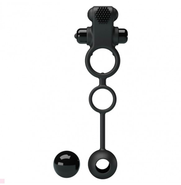 PRETTY LOVE - Delay Vibrating Cock Ring With Weighted Ball (Battery - Black)